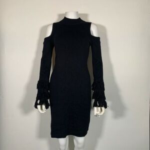 Cold-Shoulder Fringe Sweater Dress